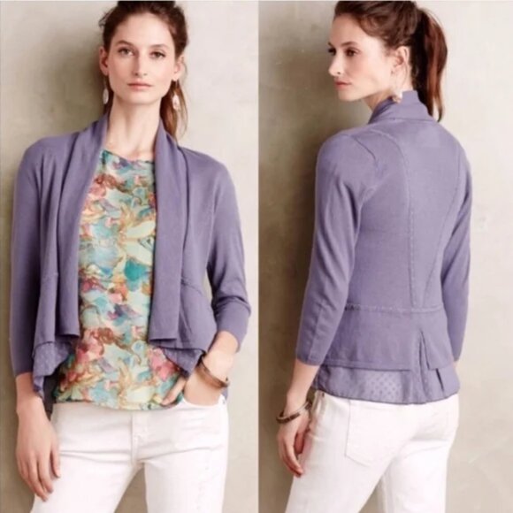 NEW WITH TAGS! Anthropologie Angel of the North Lavender Peplum Cardigan - Picture 1 of 9